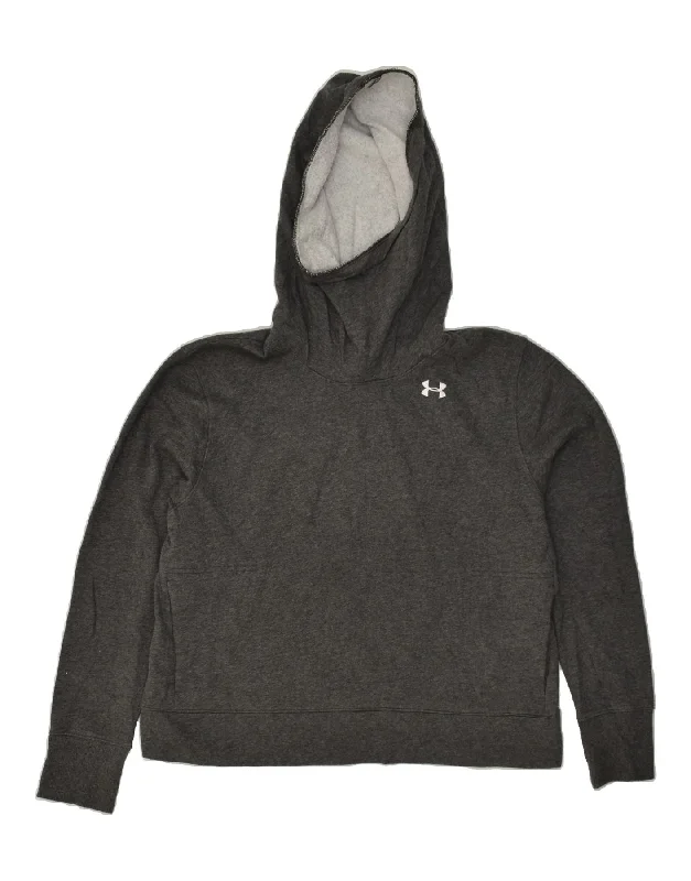 UNDER ARMOUR Womens Hoodie Jumper UK 16 Large Grey Hoodie with Patch Decorative Personalized UNDER ARMOUR Womens Hoodie Jumper UK 16 Large Grey Hoodie with Patch Decorative Personalized