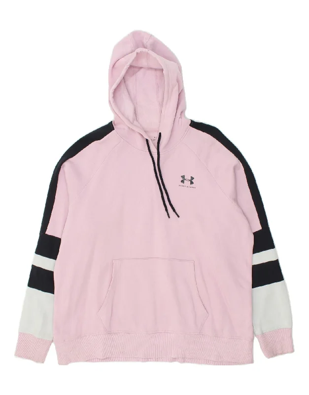 UNDER ARMOUR Womens Hoodie Jumper UK 18 XL Pink Colourblock Cotton Hoodie with Drawstring Waist Adjustable Fitted UNDER ARMOUR Womens Hoodie Jumper UK 18 XL Pink Colourblock Cotton Hoodie with Drawstring Waist Adjustable Fitted