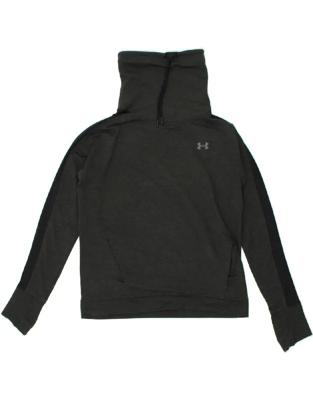 UNDER ARMOUR Womens Roll Neck Sweatshirt Jumper UK 14 Medium Grey Hoodie with Snap Buttons Easy Quick UNDER ARMOUR Womens Roll Neck Sweatshirt Jumper UK 14 Medium Grey Hoodie with Snap Buttons Easy Quick