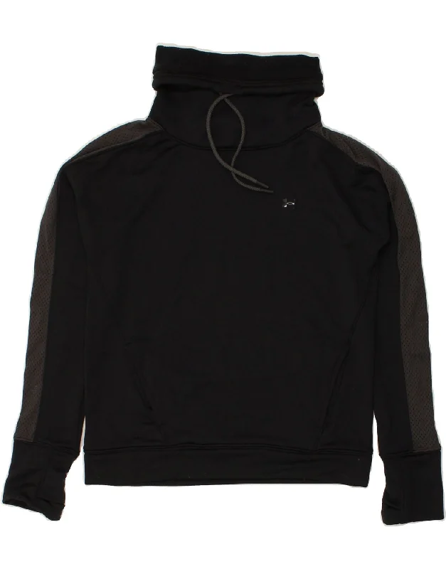 UNDER ARMOUR Womens Roll Neck Sweatshirt Jumper UK 6 XS Black Colourblock Hoodie with Exposed Zipper Edgy Industrial UNDER ARMOUR Womens Roll Neck Sweatshirt Jumper UK 6 XS Black Colourblock Hoodie with Exposed Zipper Edgy Industrial
