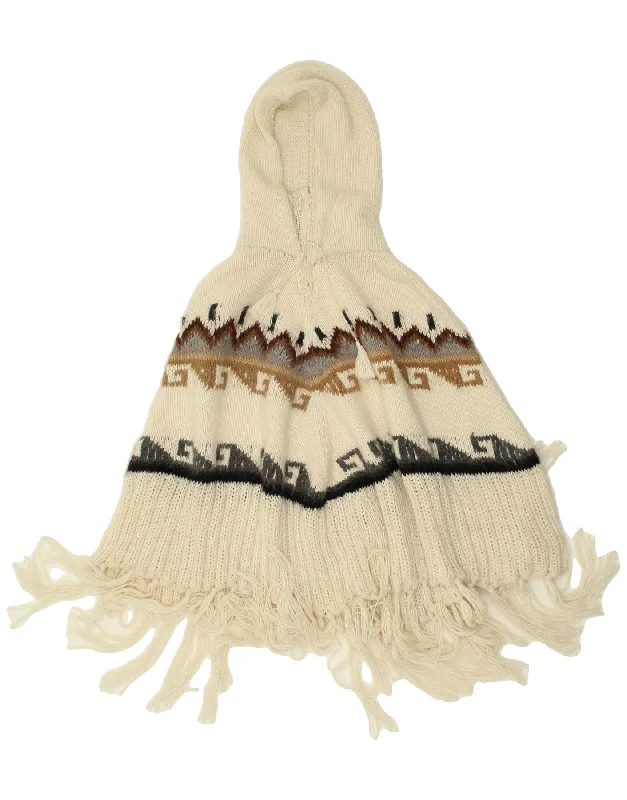 VINTAGE Womens Hooded Poncho Jumper One size Beige Fair Isle Aztec Hoodie with Relaxed Fit Easy Casual VINTAGE Womens Hooded Poncho Jumper One size Beige Fair Isle Aztec Hoodie with Relaxed Fit Easy Casual