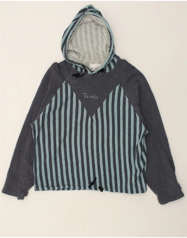 VINTAGE Womens Hoodie Jumper UK 14 Medium Navy Blue Striped Cotton Hoodie with Pocket Utility Practical VINTAGE Womens Hoodie Jumper UK 14 Medium Navy Blue Striped Cotton Hoodie with Pocket Utility Practical
