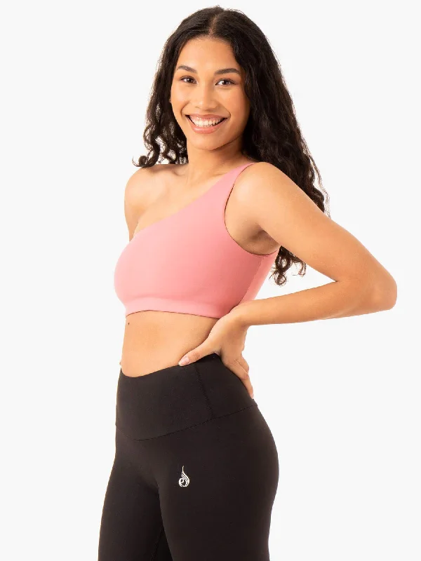 Adapt One Shoulder Sports Bra - Blush Pink Lightweight Cotton Bra