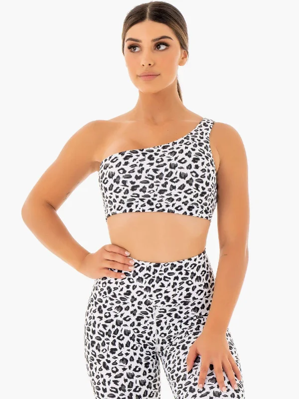 Adapt One Shoulder Sports Bra - Snow Leopard Breathable Comfort Bra