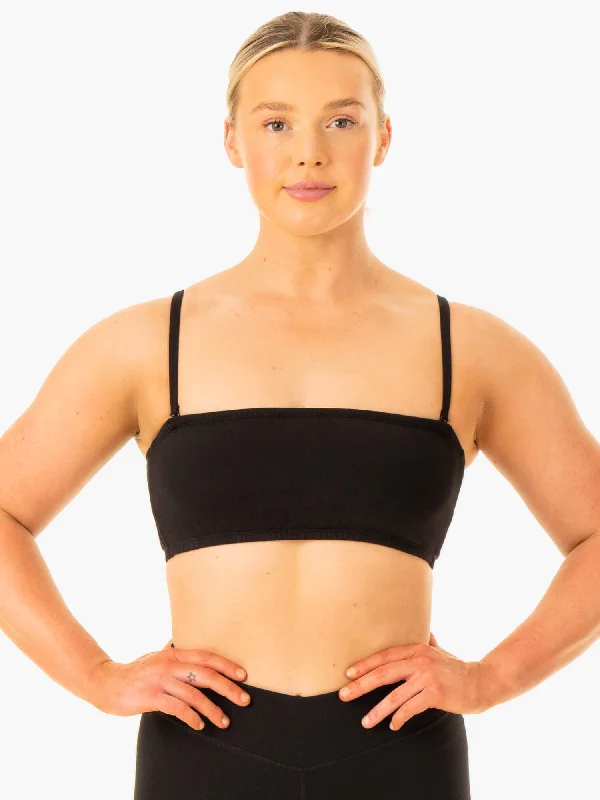 Convertible Bandeau Sports Bra - Black Smooth Stretch Bra