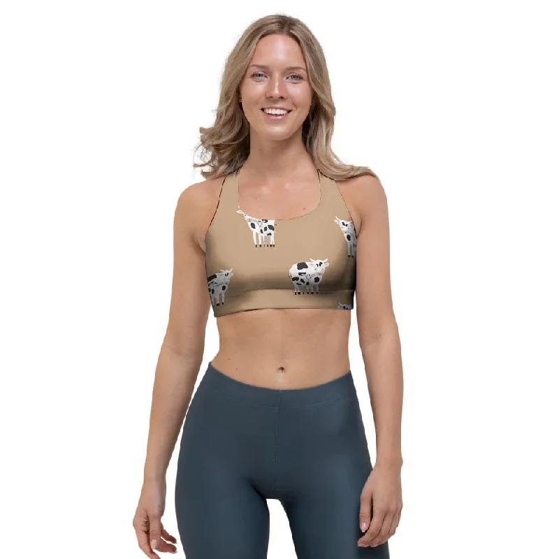 Cow Family Print Sports Bra Chic Lace Bra