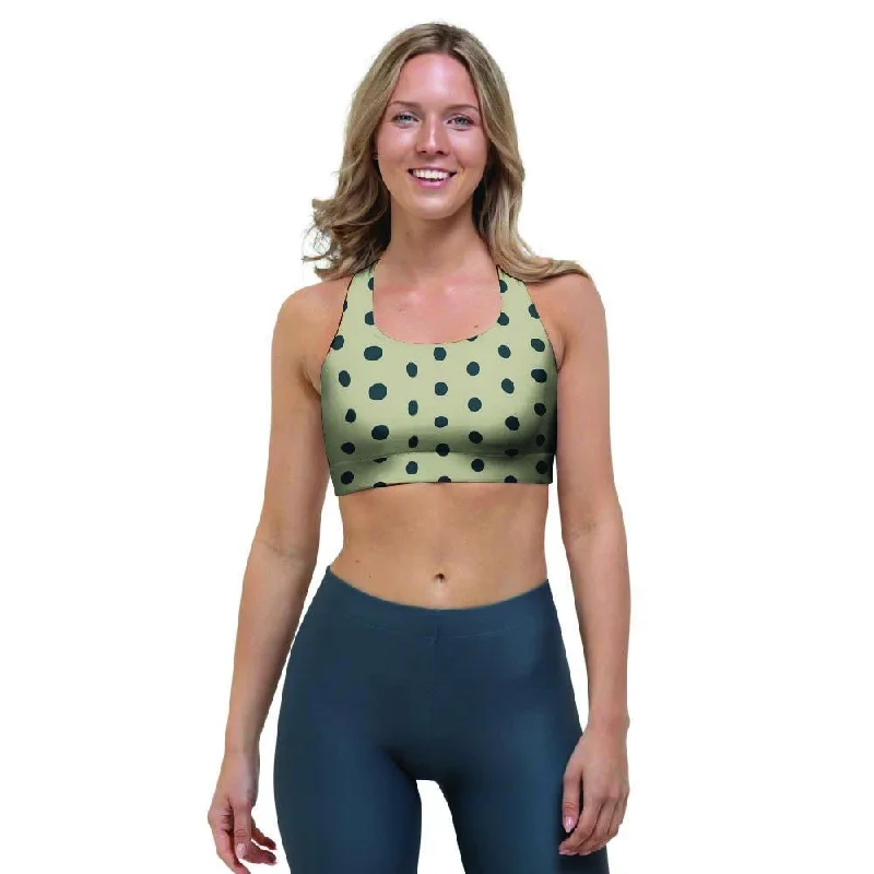 Cream And Black Polka Dot Print Sports Bra Soft Padded Bralette