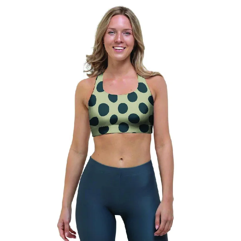 Cream And Black Polka Dot Sports Bra Cozy Wire-Free Bra