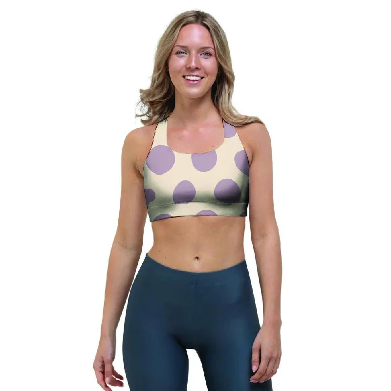 Cream And Brown Polka Dot Sports Bra Comfortable Lounge Bra