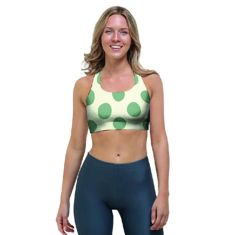 Cream And Emerald Polka Dot Sports Bra Padded Push-Up Bra