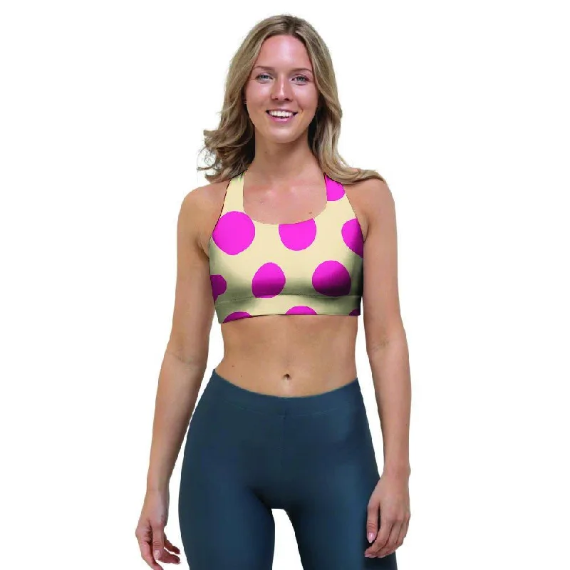 Cream And Pink Polka Dot Sports Bra Soft Cup Bralette