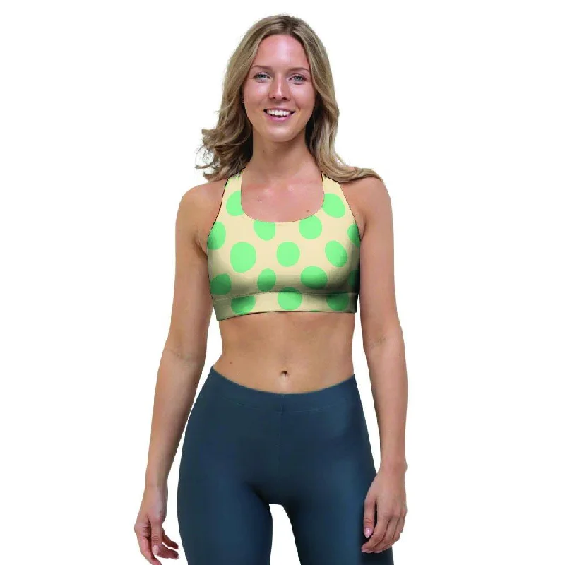 Cream And Teal Polka Dot Sports Bra Soft Lace Bra