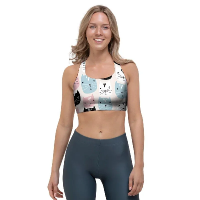 Cute Cat Face Print Sports Bra Strapless Support Bra