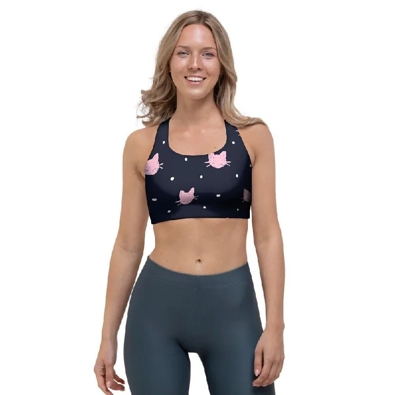 Cute Cat Polka Dot Print Sports Bra Chic Lace Bralette