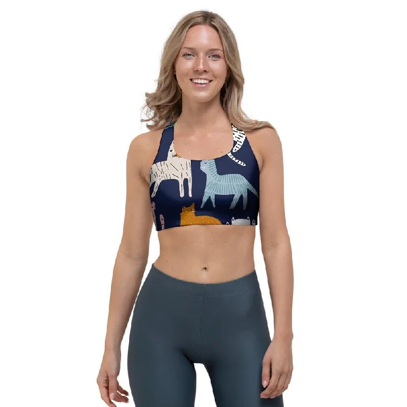 Cute Cat Style Print Sports Bra Simple Wireless Bra