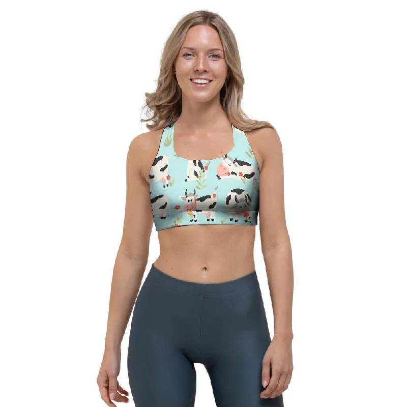 Cute Cow Print Sports Bra Adjustable Comfort Bra