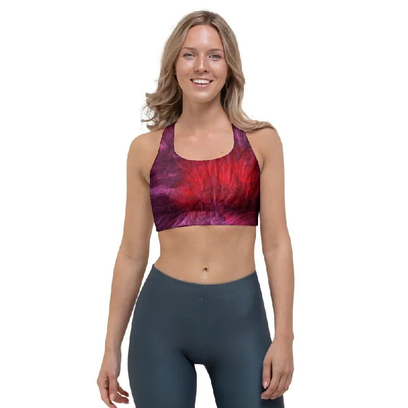Dark Red Tie Dye Sports Bra Soft Cup Bra