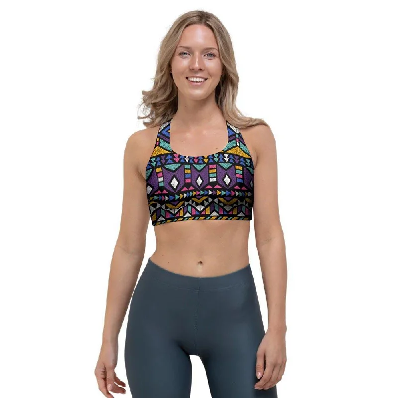 Ethic Aztec Geometric Art Print Sports Bra Elegant Cotton Bra