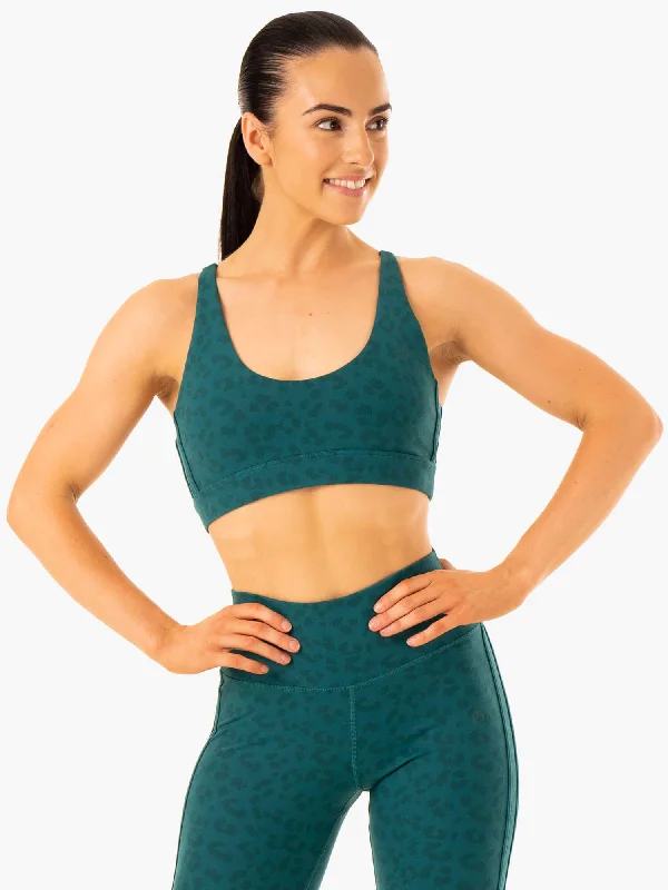 Evolution Sports Bra - Teal Leopard Feminine Lace Bra