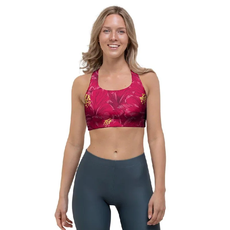 Exotic Hibiscus Flower Hawaiian Print Sports Bra Stretchy Wireless Bra