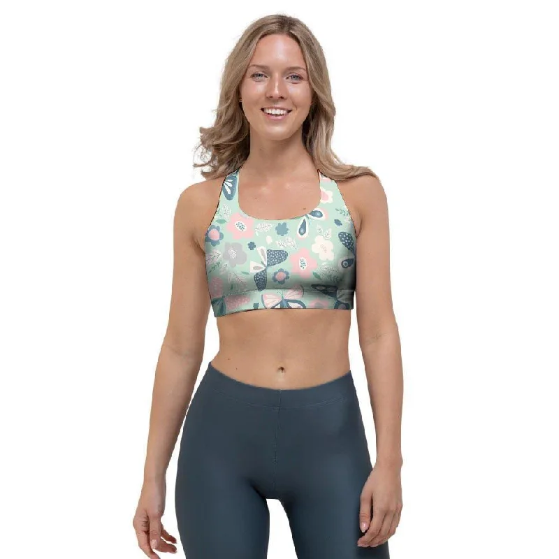 Floral Mint Butterfly Print Sports Bra Floral Lace Bra