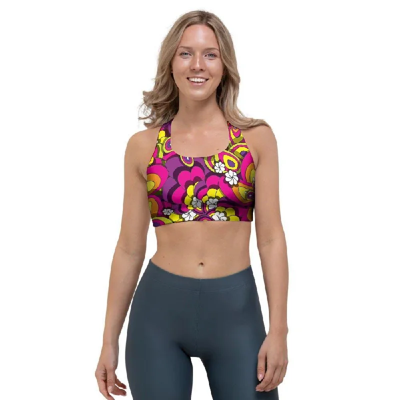 Floral Trippy Sports Bra Adjustable Back Bra