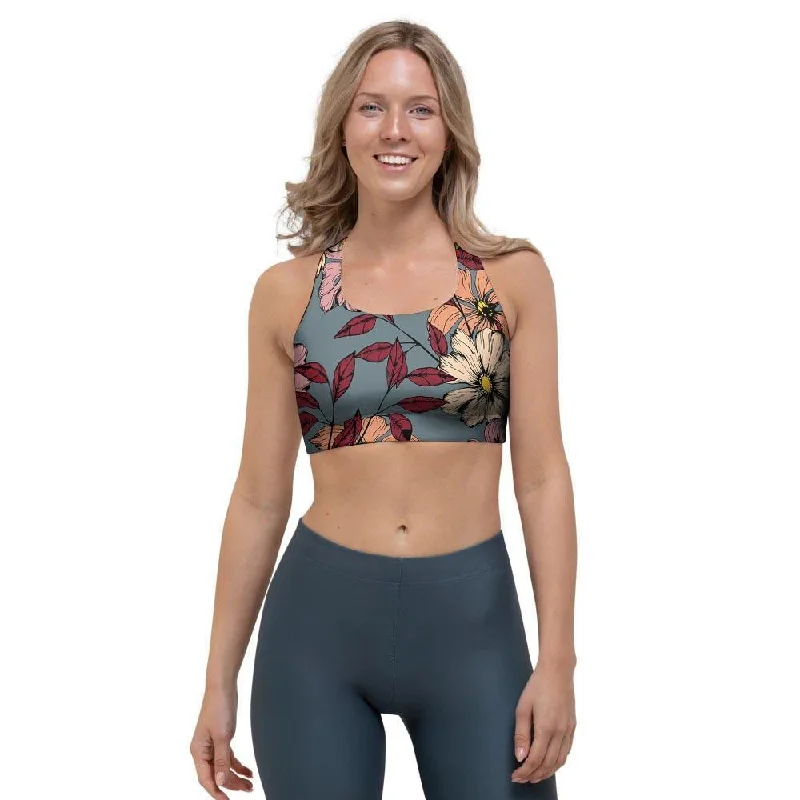 Flower Print Sports Bra Seamless Fit Bra