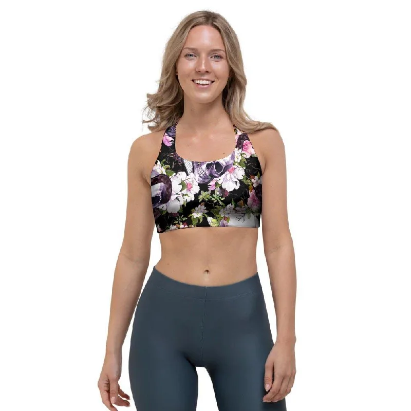 Flower Skull Sports Bra Full Coverage Bralette