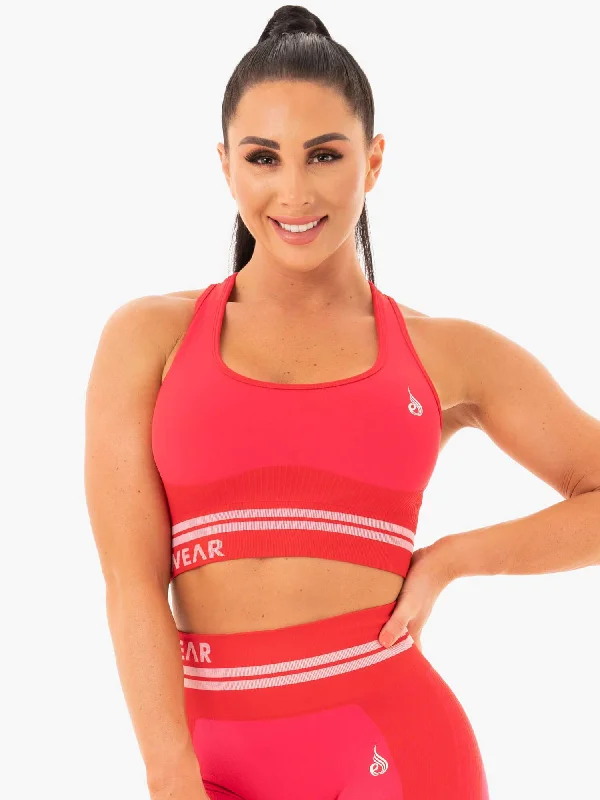Freestyle Seamless Longline Sports Bra - Red Sexy Mesh Bra