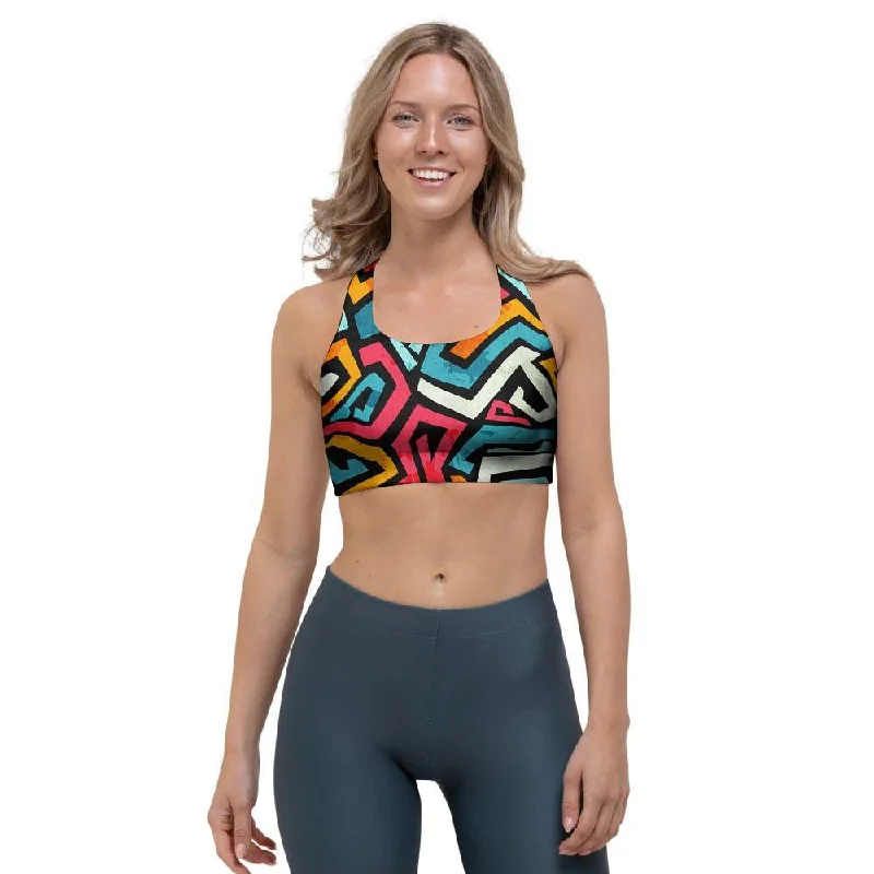Geometric Graffiti Psychedelic Sports Bra Contour Bra Style