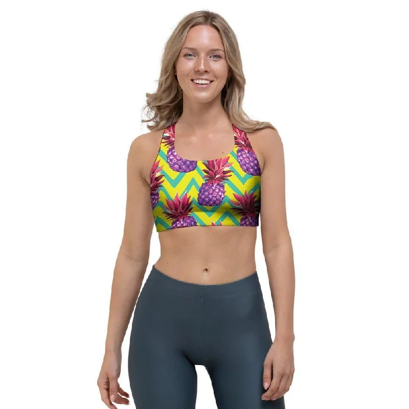 Geometric Hawaiian Pineapple Print Sports Bra Cozy Sleep Bra
