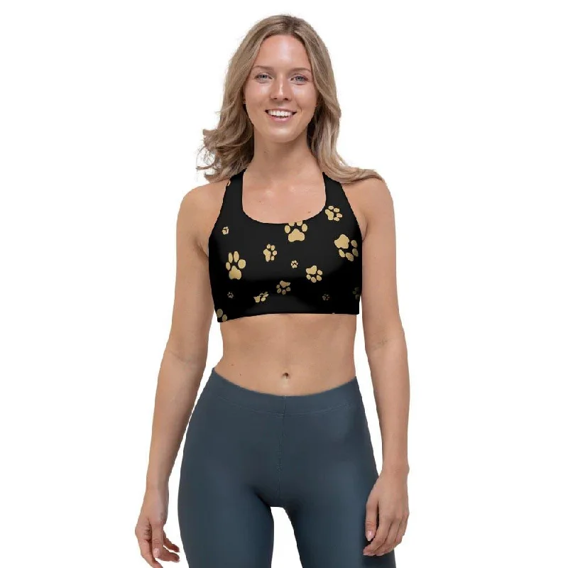 Gold Footprint Paw Sports Bra Full Coverage Bralette