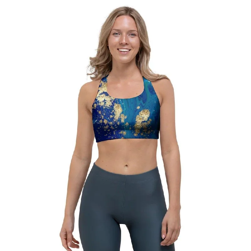 Gold Sapphire Marble Sports Bra Sexy Underwire Bra
