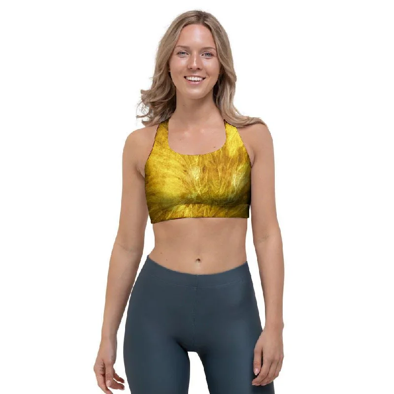 Gold Tie Dye Sports Bra Push-Up Wireless Bra