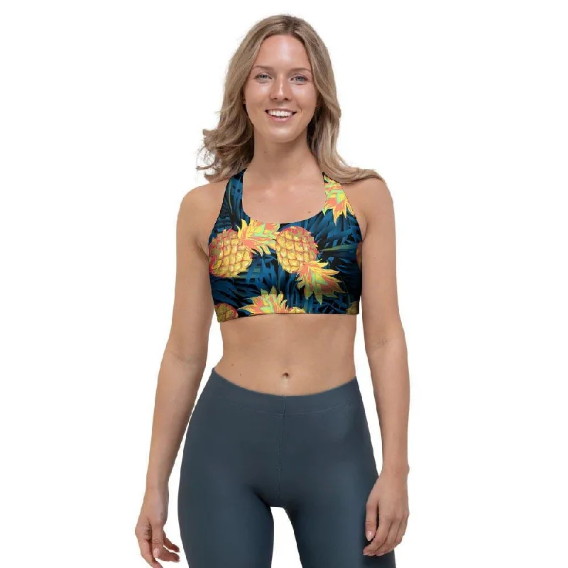 Golden Pineapple Edm Hawaiian Print Sports Bra Comfortable Lounge Bra