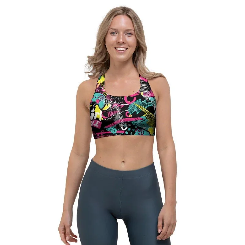 Graffiti Abstract Hiphop Lip Sports Bra Trendy Sports Bra