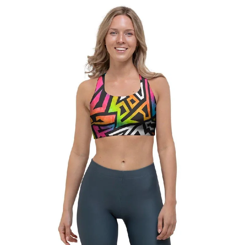 Graffiti Geometric Abstract Sports Bra Strapless Support Bra