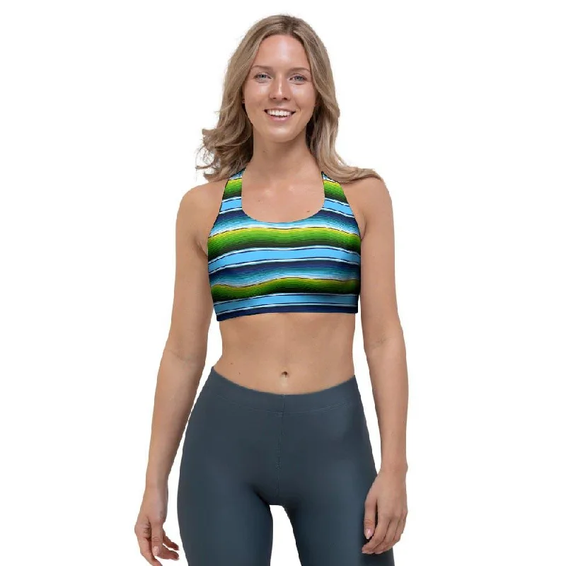 Green And Blue Mexican Baja Sports Bra Lightly Padded Bra