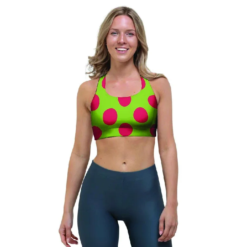 Green And Red Polka Dot Sports Bra High Support Bra