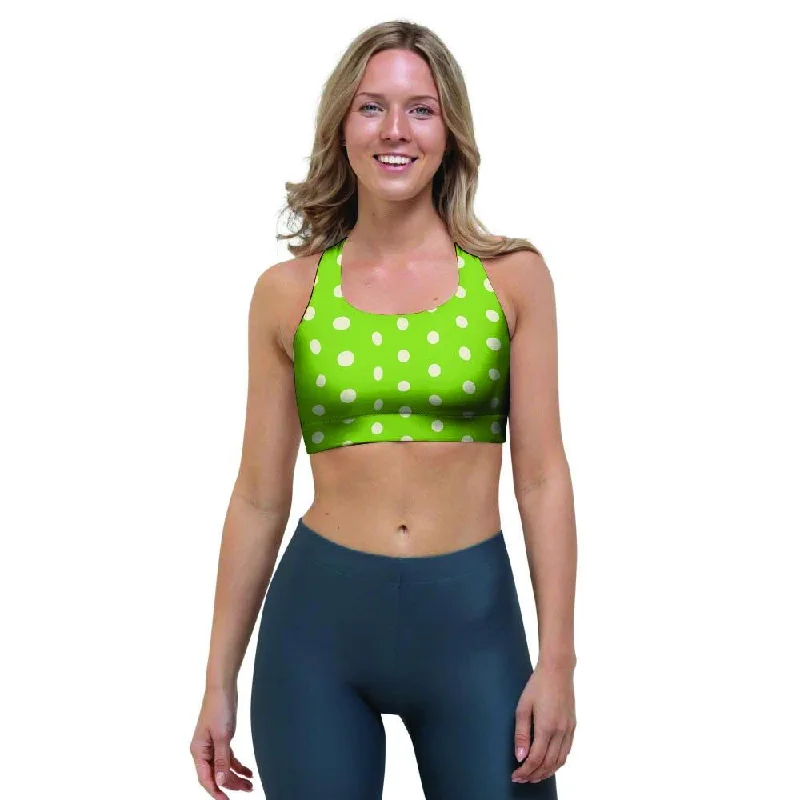 Green And White Polka Dot Sports Bra Cotton Comfort Bra