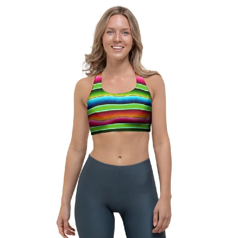 Green Baja Serape Sports Bra Soft Stretch Bra