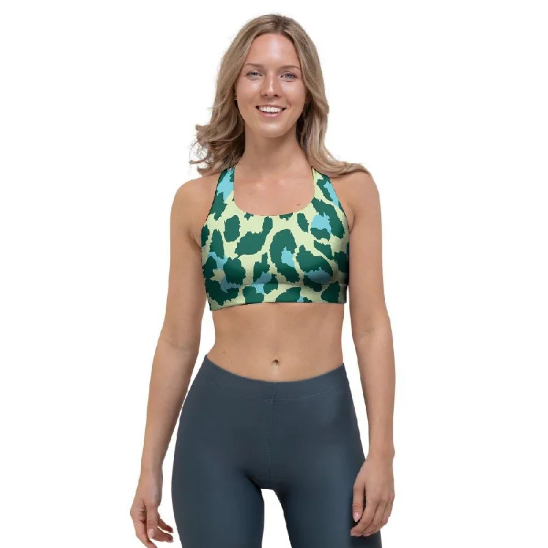 Green Cheetah Sports Bra Active Support Bra