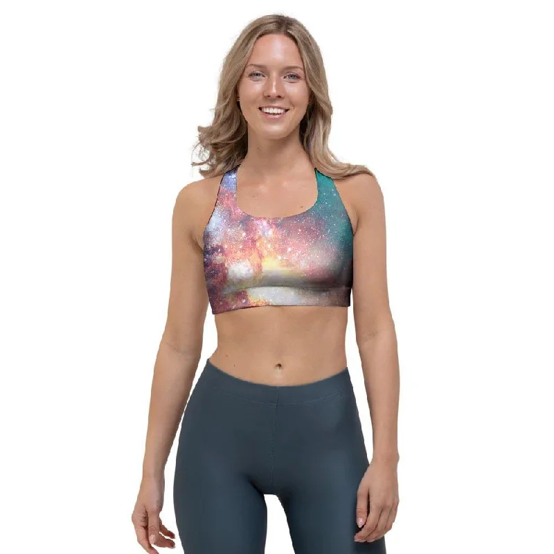 Green Cosmic Space Galaxy Sports Bra Adjustable Back Bra