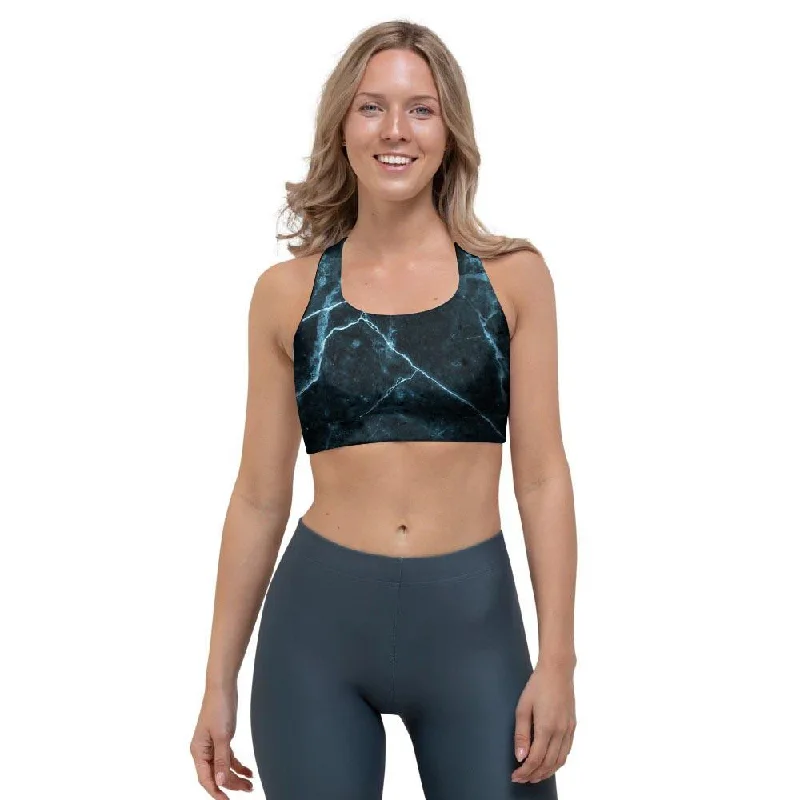 Green Cracked Marble Sports Bra Trendy Lace Bra
