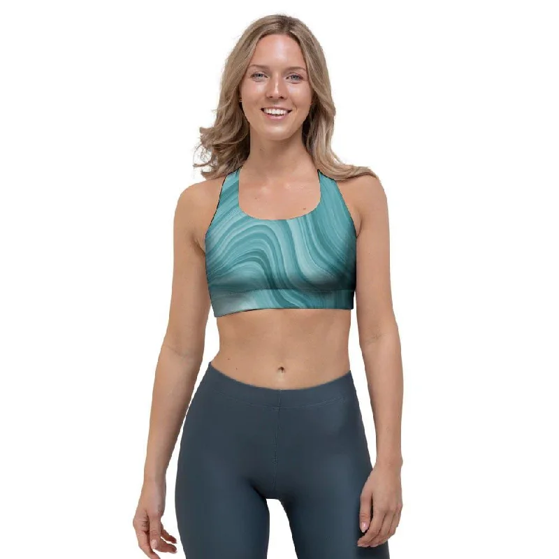Green Ink Marble Sports Bra Fashionable Push-Up Bra