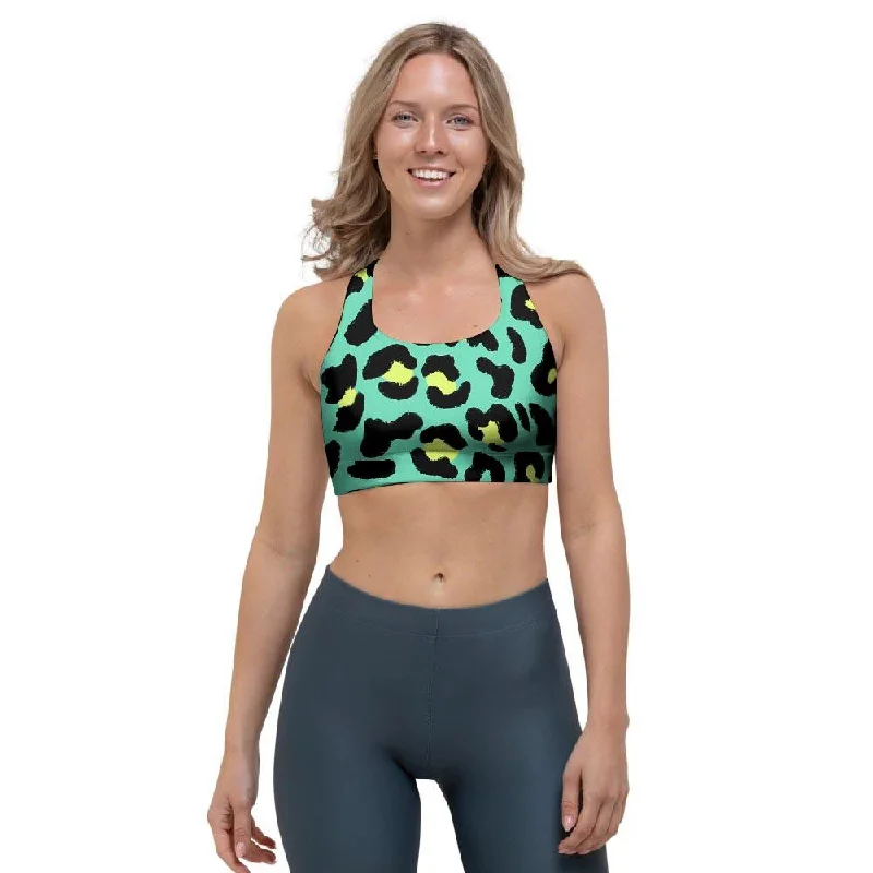 Green Leopard Sports Bra Stretchy Wireless Bra