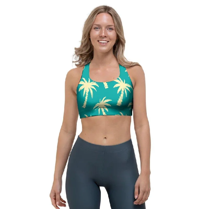 Green Palm Tree Hawaiin Print Sports Bra Sexy Lace Bralette