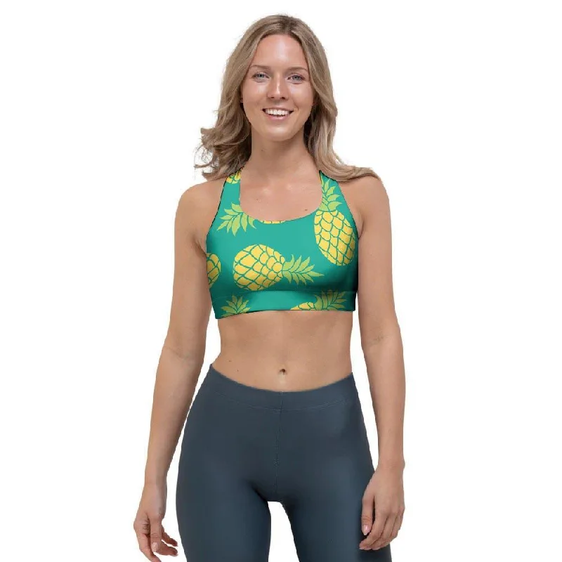 Green Pineapple Print Sports Bra Smooth Fit Bra