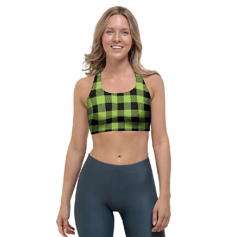 Green Plaid Sports Bra Push-Up Wireless Bra