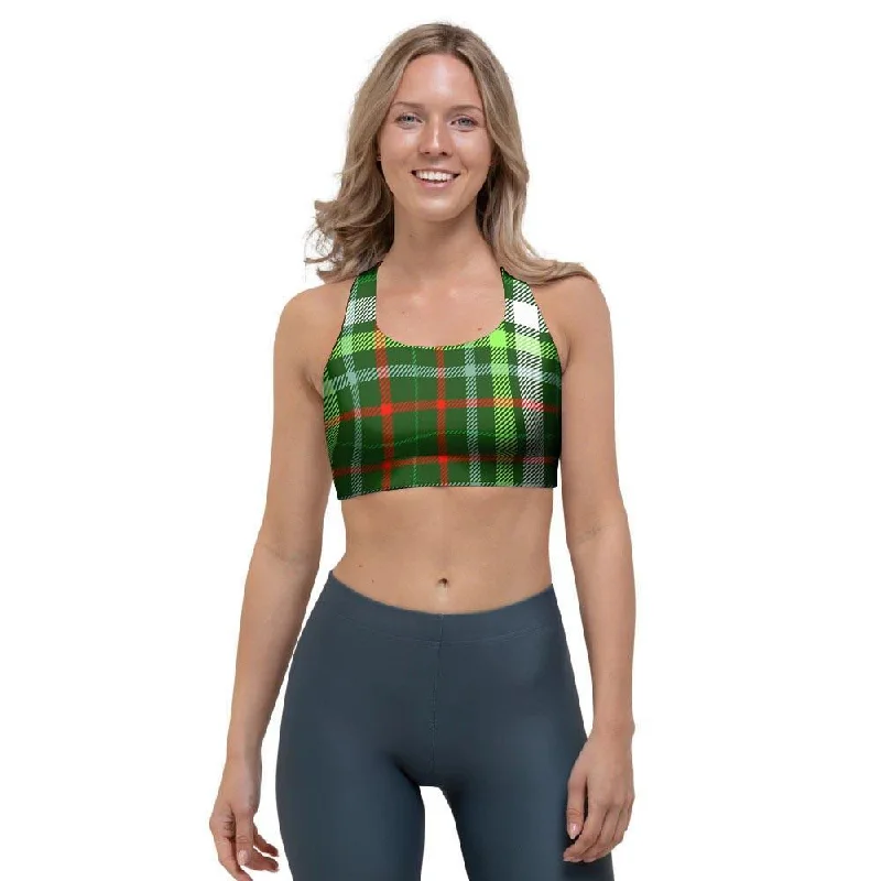 Green Plaid Tartan Sports Bra Soft Stretch Bra